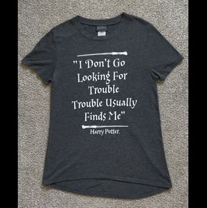 A gray polyester shirt with a Harry Potter quote!